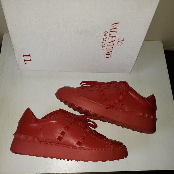 Valentino Garavani 11. Women Rockstud Studded Leather Sneakers Shoes Red - Picture 9 of 12
